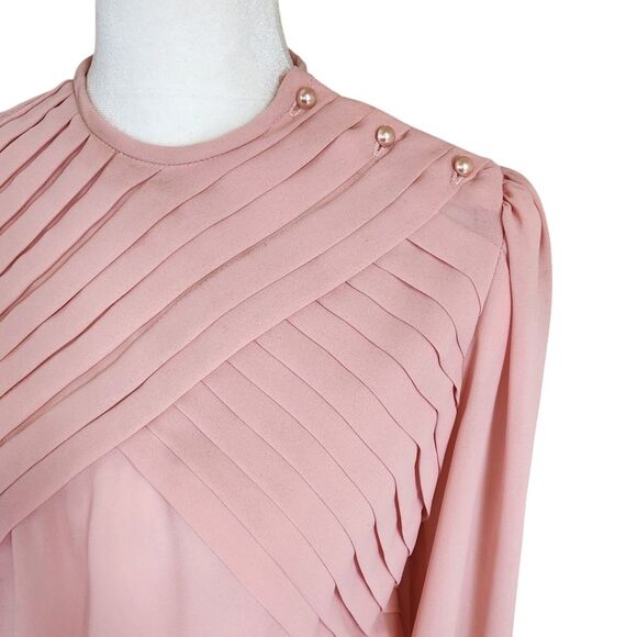 ZiZi Petites by Barbara Chodos Vintage 70s Chiffon Midi Dress Sheer Pink Size 6 - Picture 14 of 14